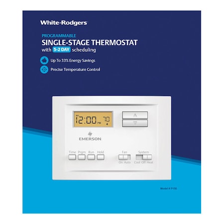 Keeney Mfg White Rodgers Heating and Cooling Push Buttons Programmable Thermostat P150